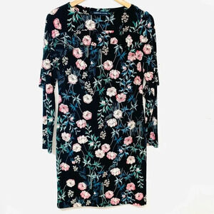 American Living Floral Knit ‎ Dress 4  Long Sleeve Knee Length Ruffle Black Pink